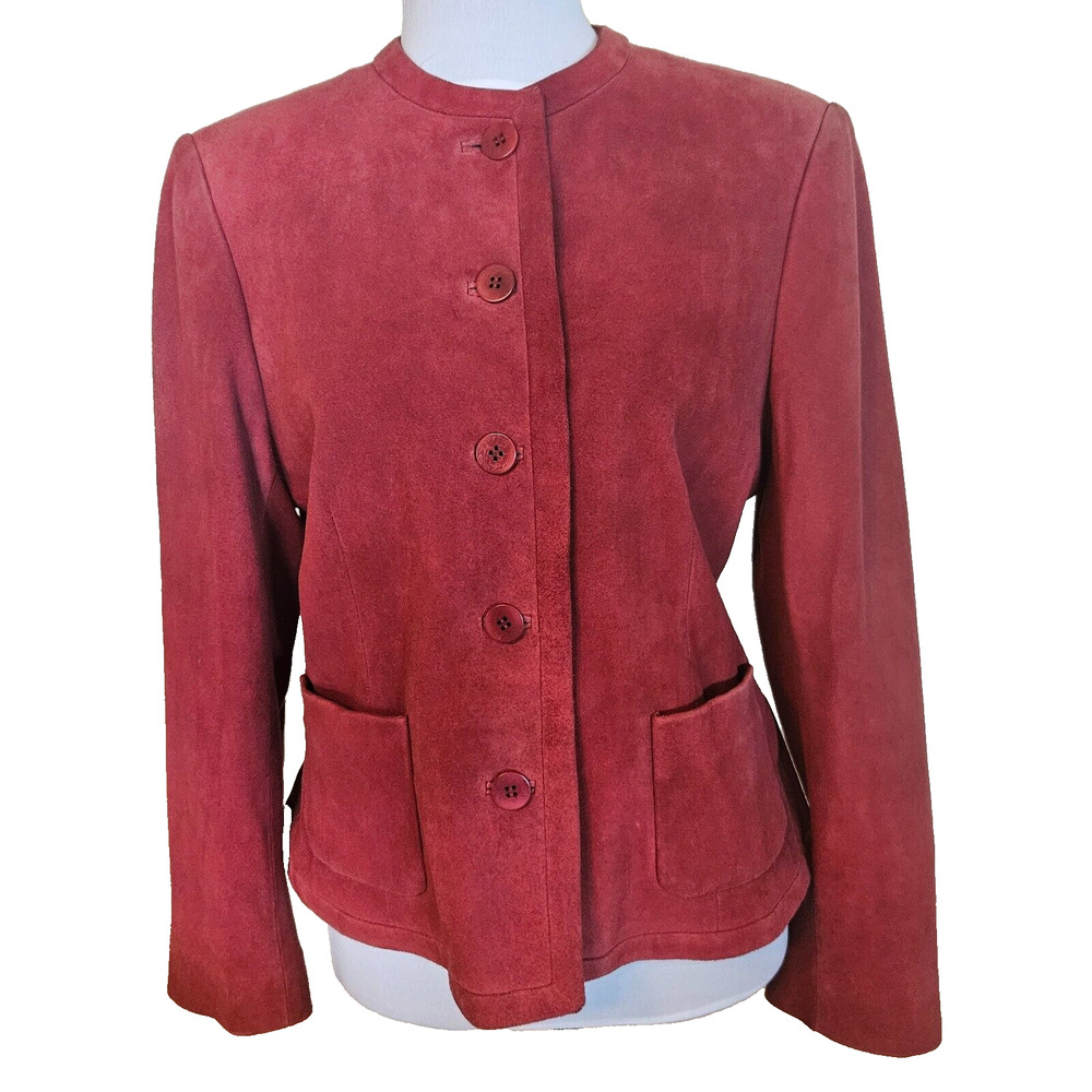 Anne Klein Suede Leather Jacket Size 12P Brick Red